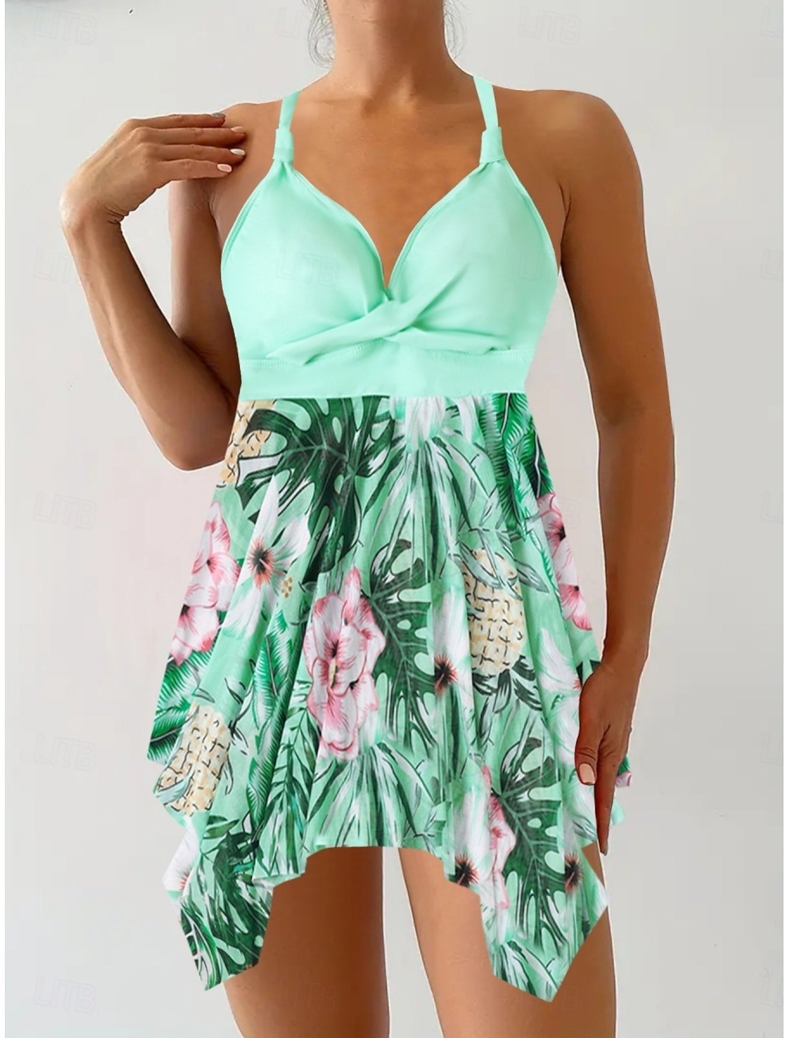 Women's Swimwear Tankini 2 Piece Cheeky Swimsuit Tummy Control High Waist Slim Backless Vacation Beach Wear Floral Graphic V Neck Sleeveless Bathing Suits