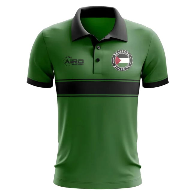Performance-Driven Palestine Concept Stripe Polo Shirt (Green)