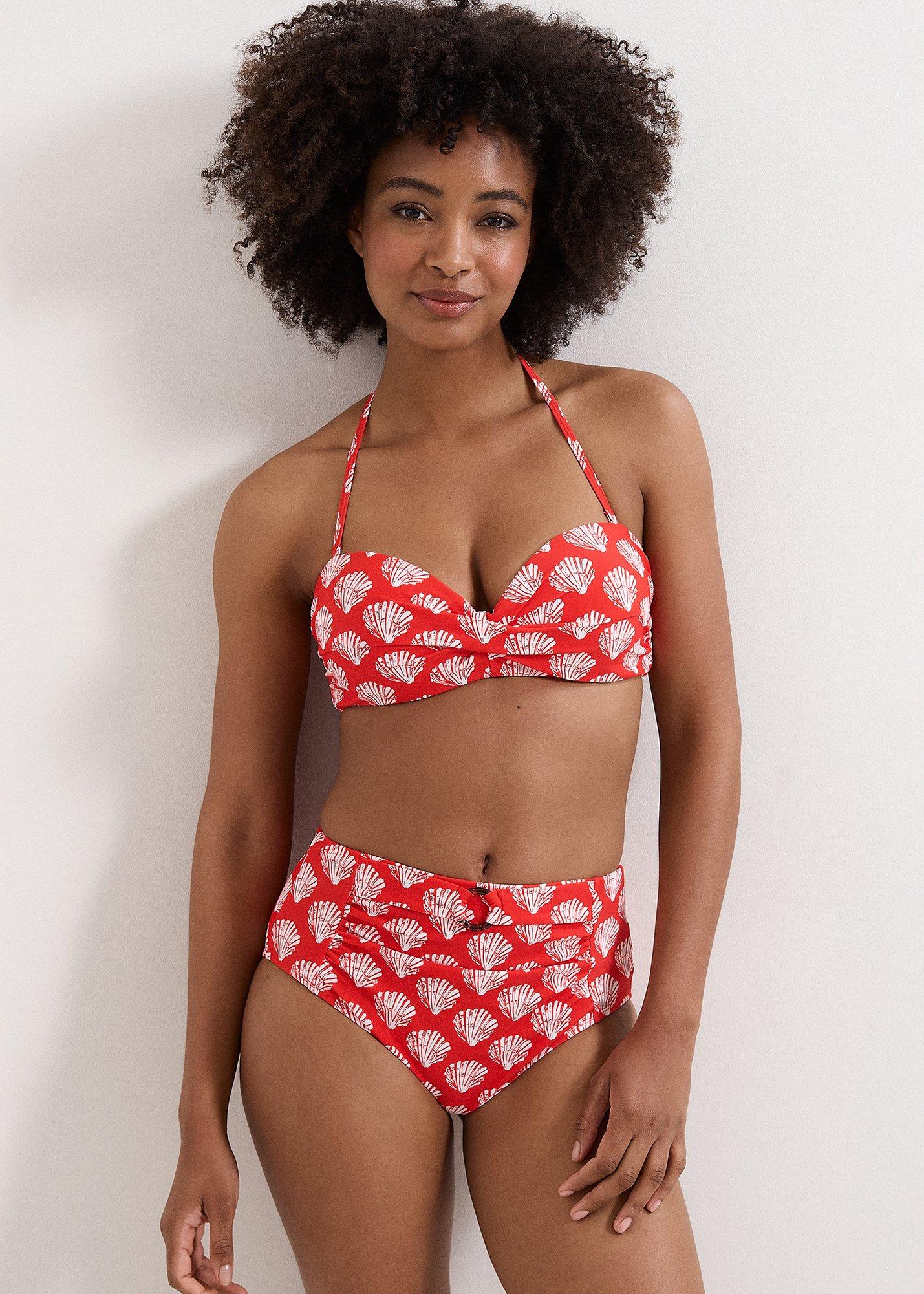 Red Shell Print Bikini Bottom