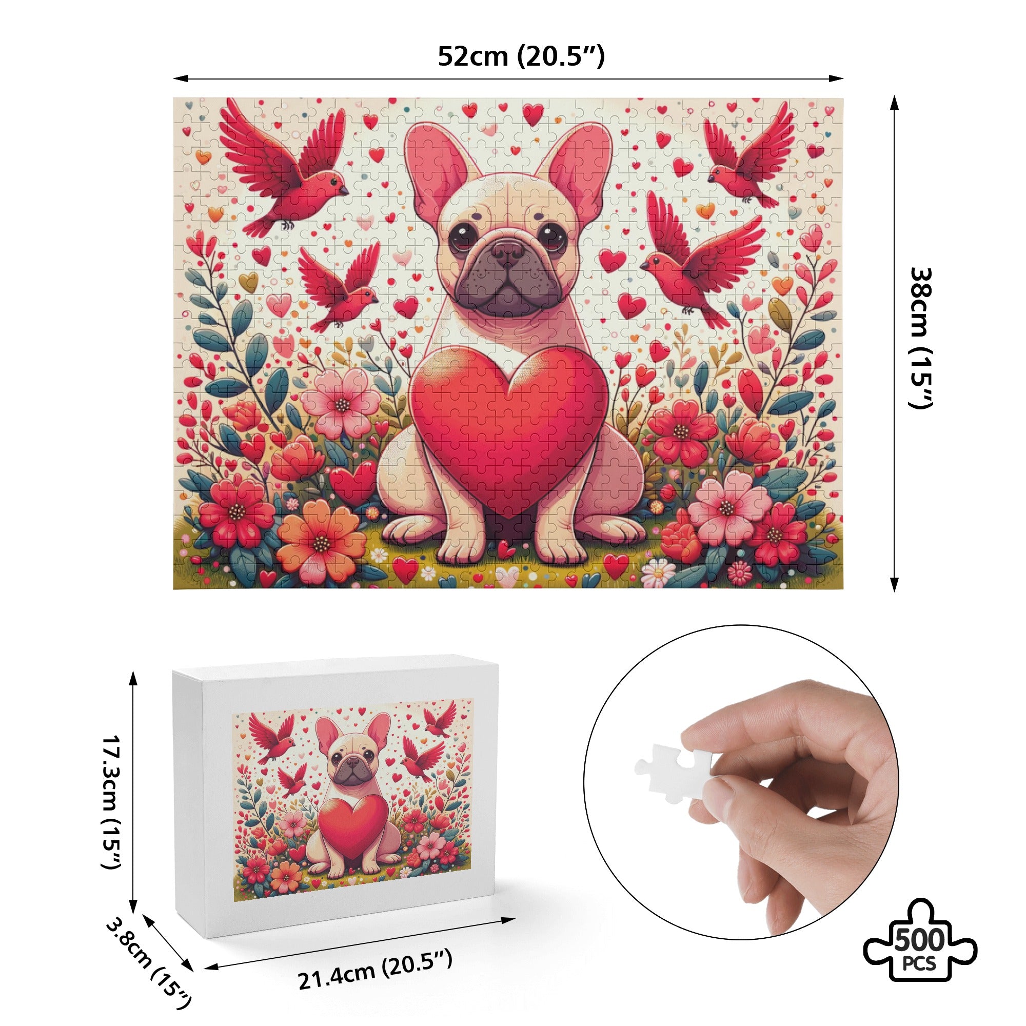 Frenchie Hazel - Bulldog 500-piece Wooden Puzzle Winter Wear