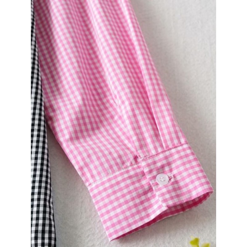 Colorblock Gingham Drop Shoulder Pocket Shirt KS8013