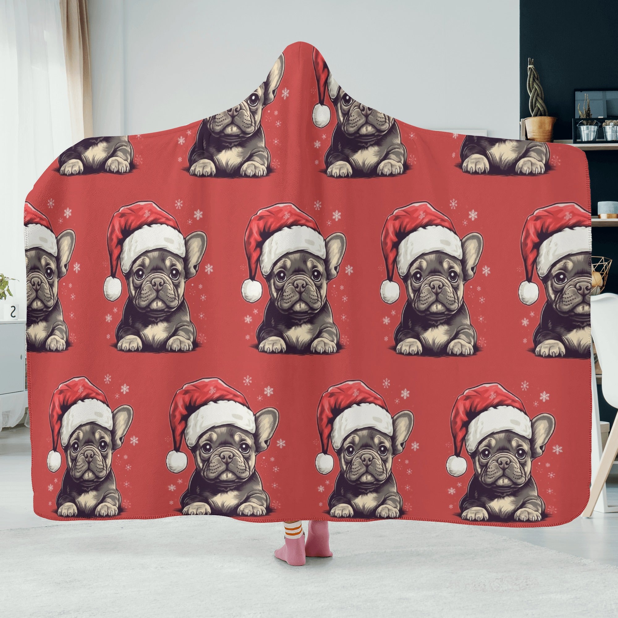 Trendy Santa Paw - Hooded Blanket for French Bulldog Lovers Comfortable
