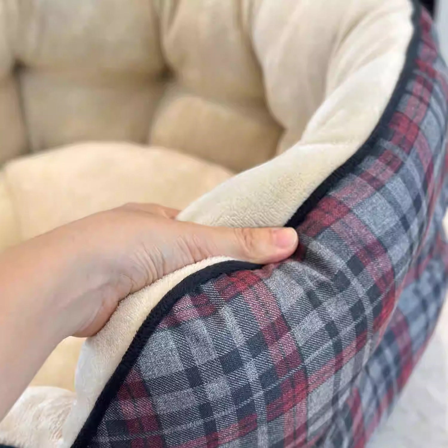 Thickened Frenchie Nest Bed – Warm Deep Sleep Design with High Back