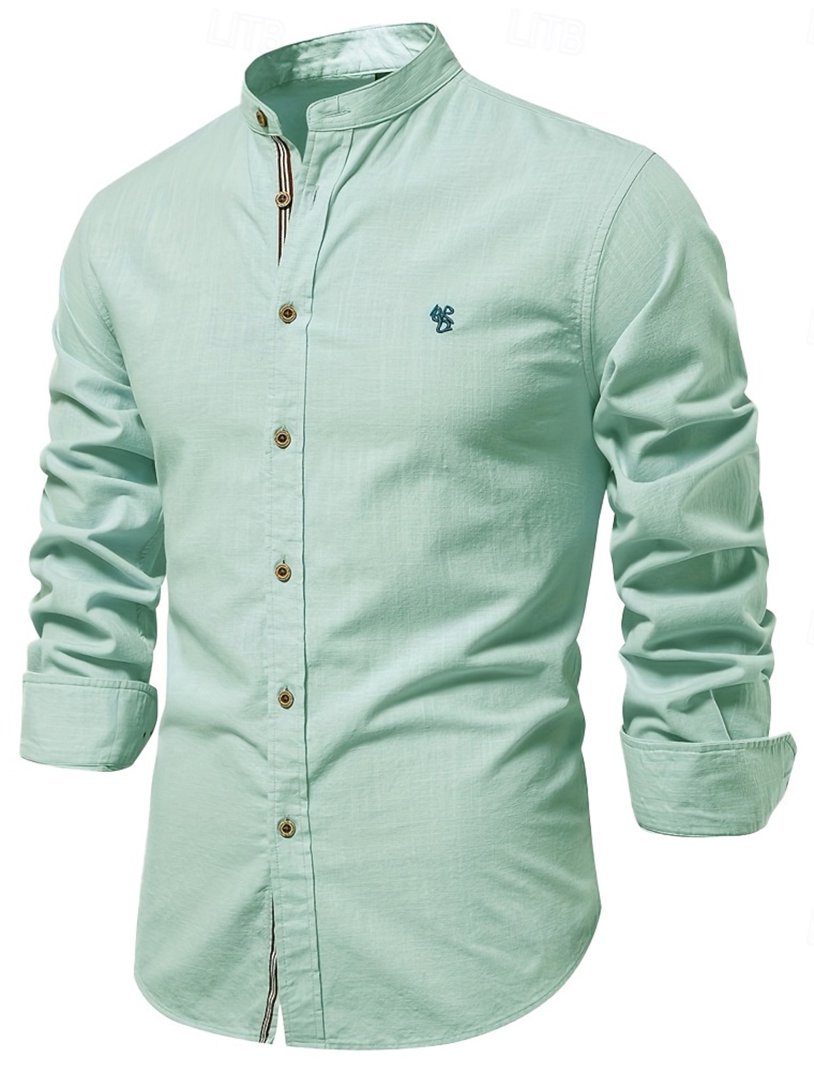 Men's Shirt Linen Shirt Summer Shirt Button Up Shirt Plain Casual Daily Blue Black White Light Green Long Sleeve Collar Spring & Summer Clothing Apparel Embroidered