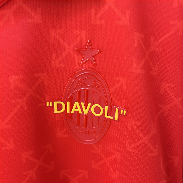 High Quality Moisture Wicking AC Milan X Off-White Shirt 2025 - Red