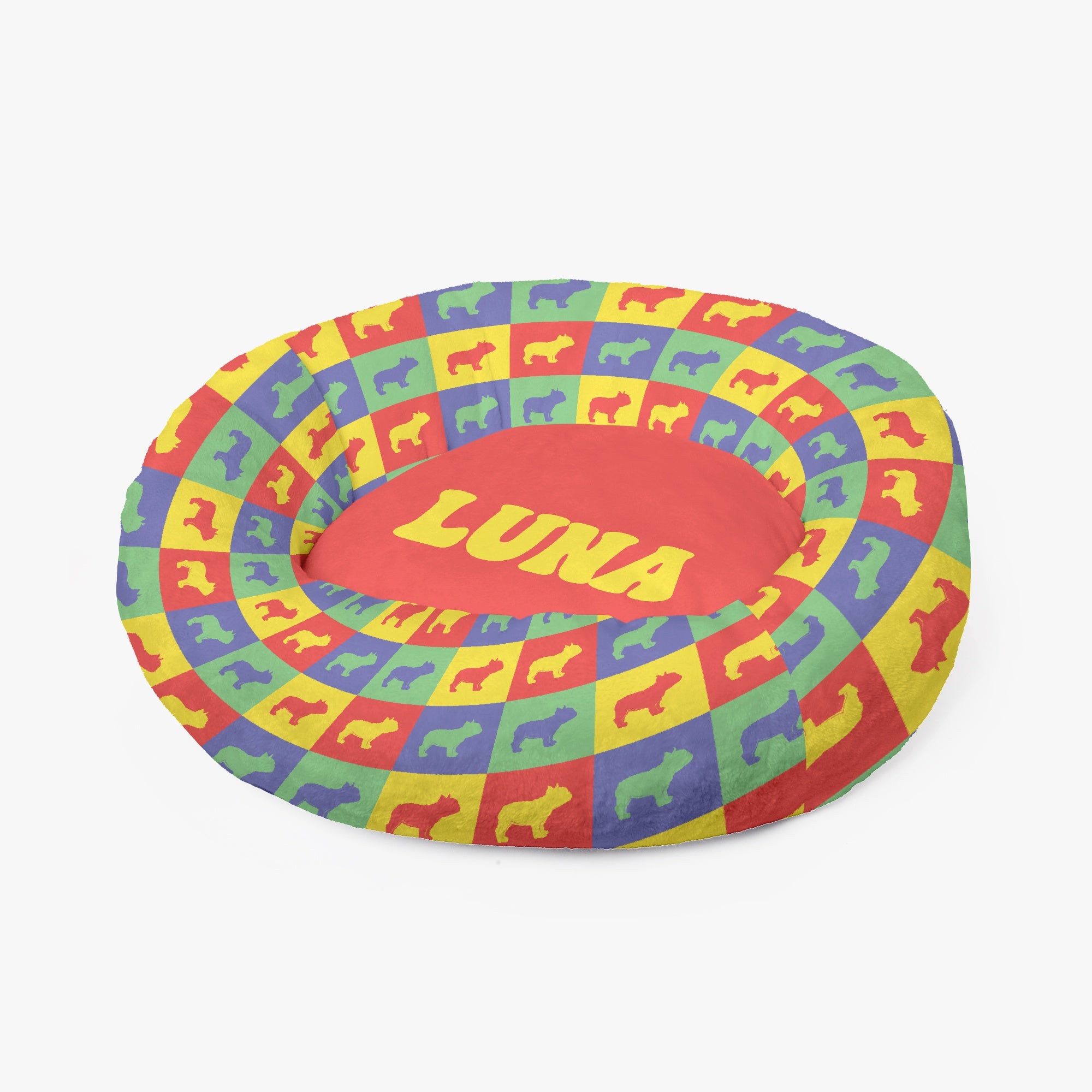 LOLA - Custom Cloud-Comfort Frenchie Bed | Personalized Anti-Anxiety Donut Bed for French Bulldogs