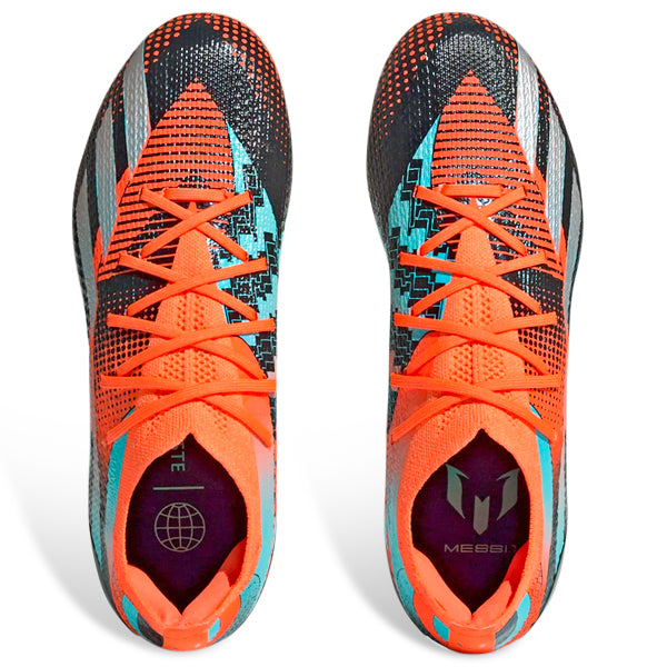 Messi adidas Jr. X Speedportal 1 Firm Ground Football Boots Team Solar Orange Metallic Silver