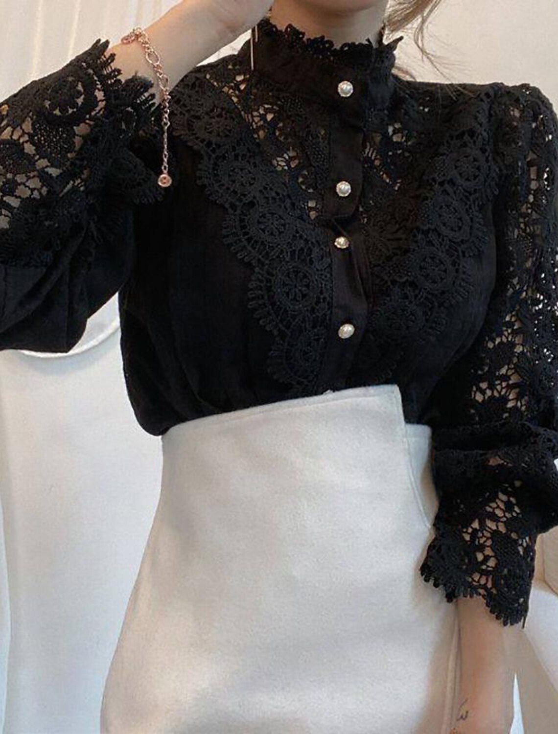 Women's Lace Shirt Blouse Eyelet top  Lace Shirt Elegant Fashion Elegant & Luxurious Solid Colored Shirt Collar Hole Regular Fit Daily Spring Fall Winter Fall & Winter