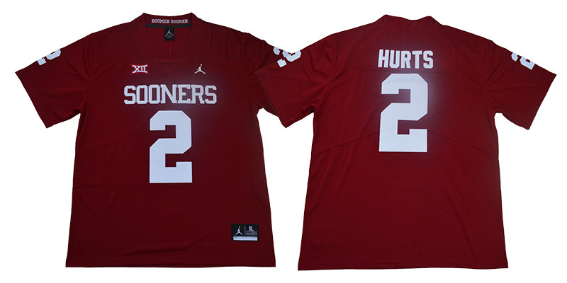 Men's OU Sooners #2 Jalen Hurts Red 2024 college football breathable
