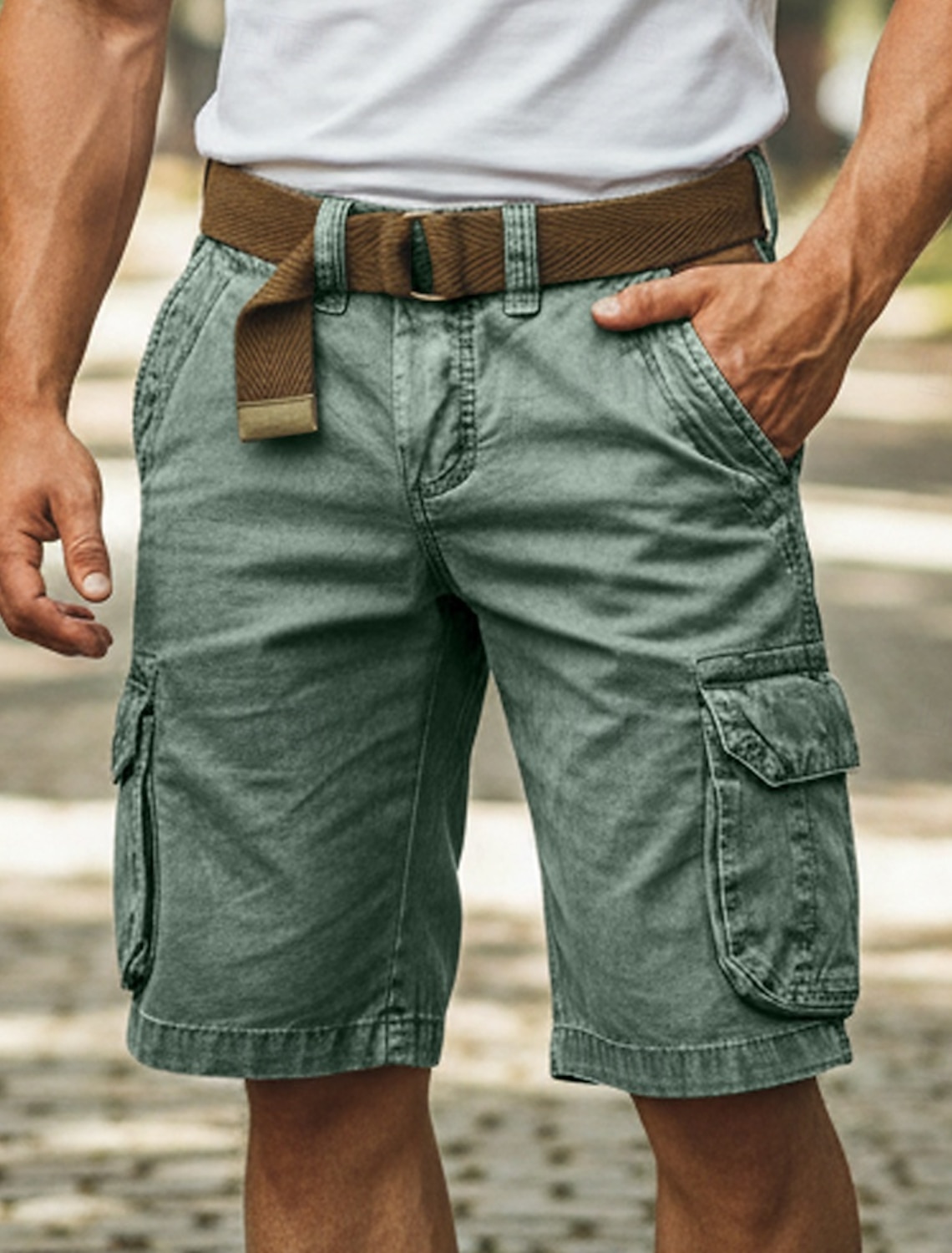 Men's Tactical Cargo Shorts Casual Pocket Elastic Waist Plain Solid #2