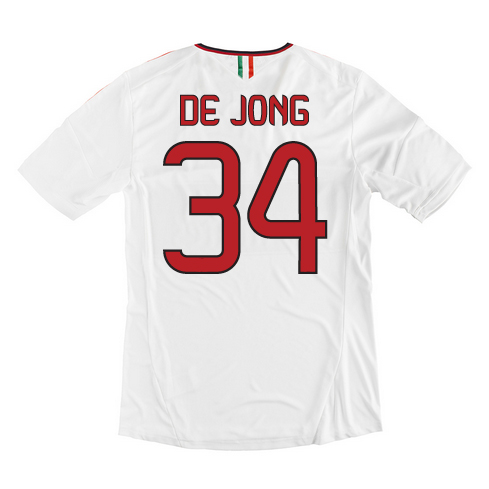 Comfort Fit 13-14 AC Milan 34 De Jong Away White Soccer Shirt