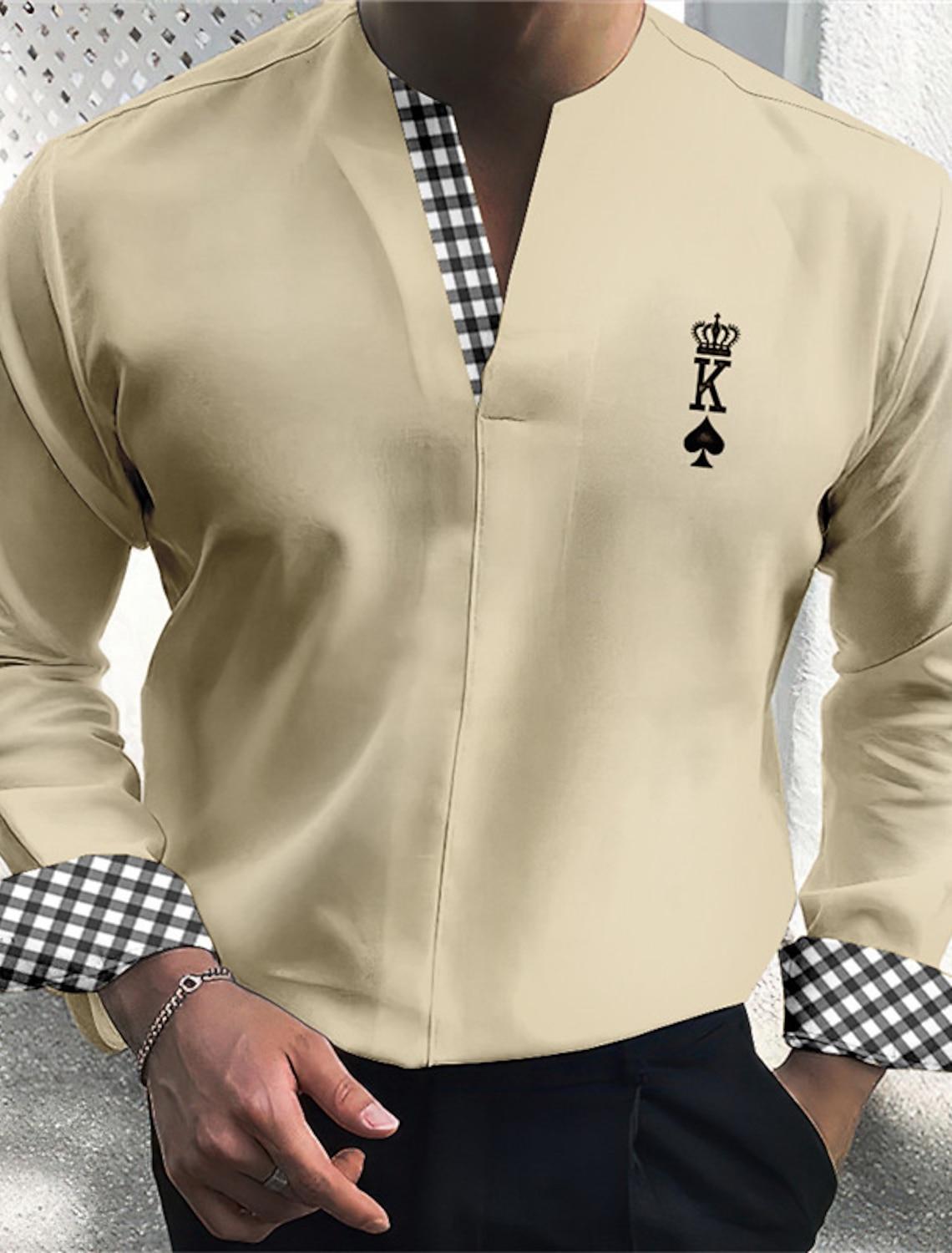 Men's Shirt Dress Shirt Plaid Outdoor Casual White Blue Green Khaki Long Sleeve V Neck Summer Fall Clothing Apparel Print