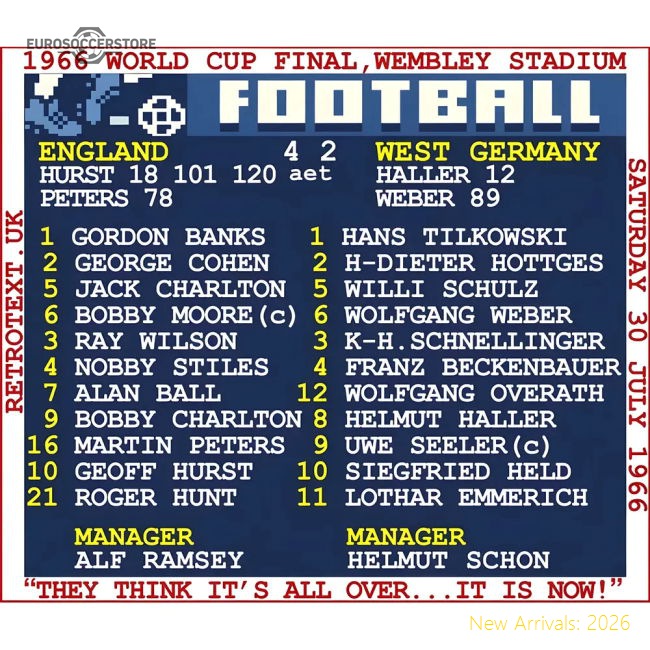 1966 World Cup Final (England) Retrotext T-Shirt - White