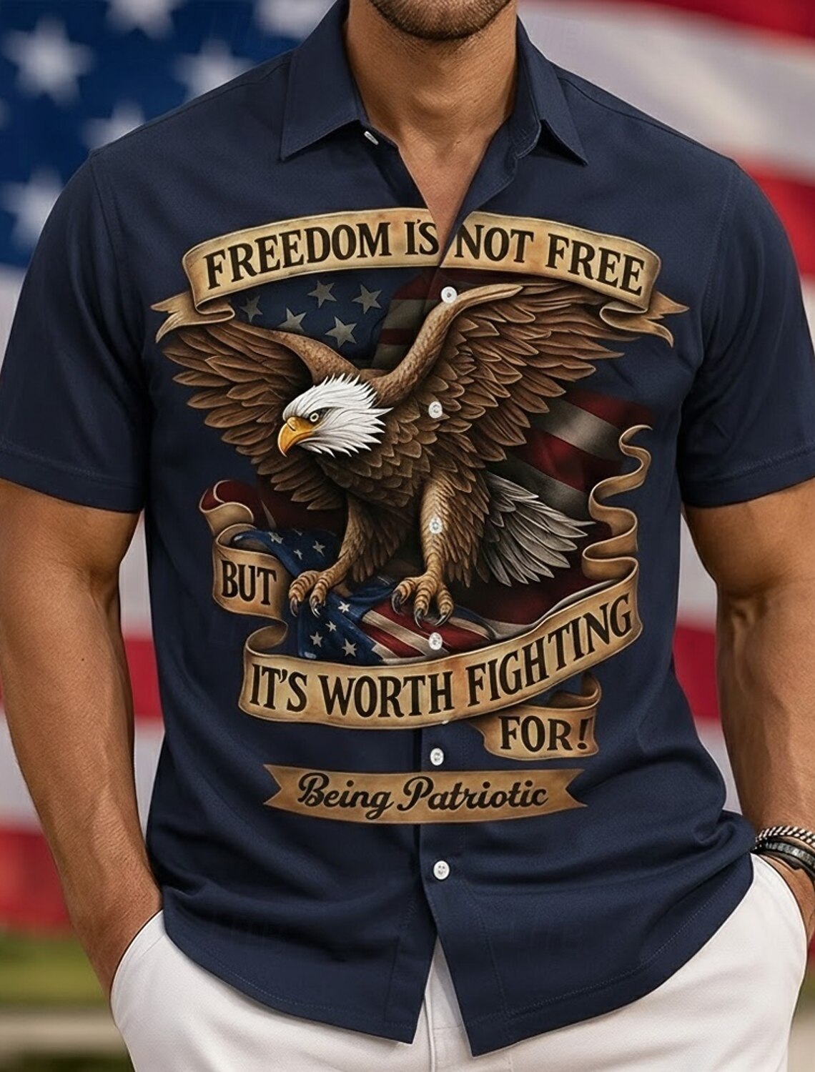 Independence Day Men's American US Flag 4th of July U.S. 250th Anniversary Patriotic Shirt Summer Shirt Button Up Shirt Short Sleeve Fashion Casual Holiday Summer Spring Turndown 3D Print Collared