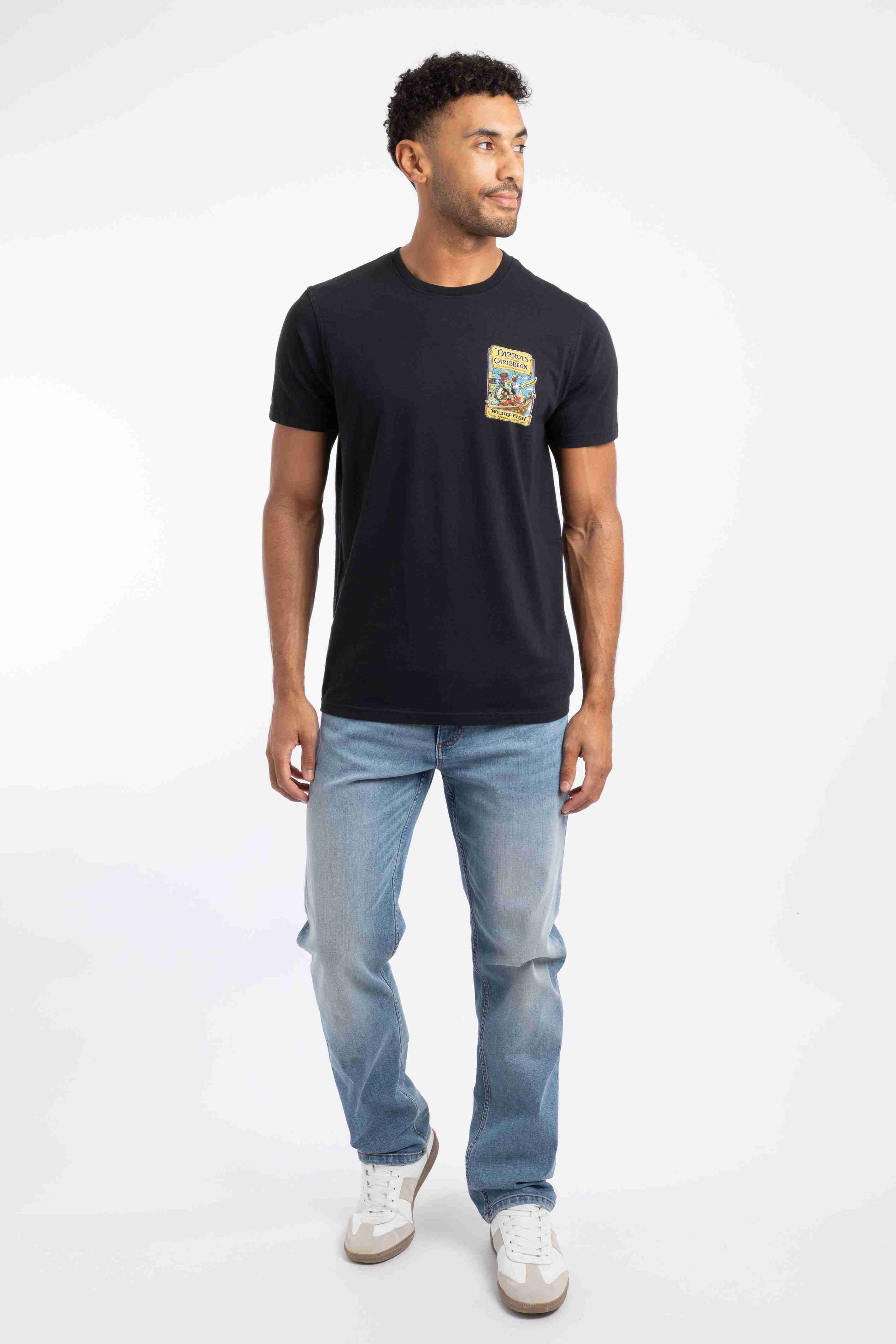 Parrots of the Caribbean Back Print Artist T-Shirt Black