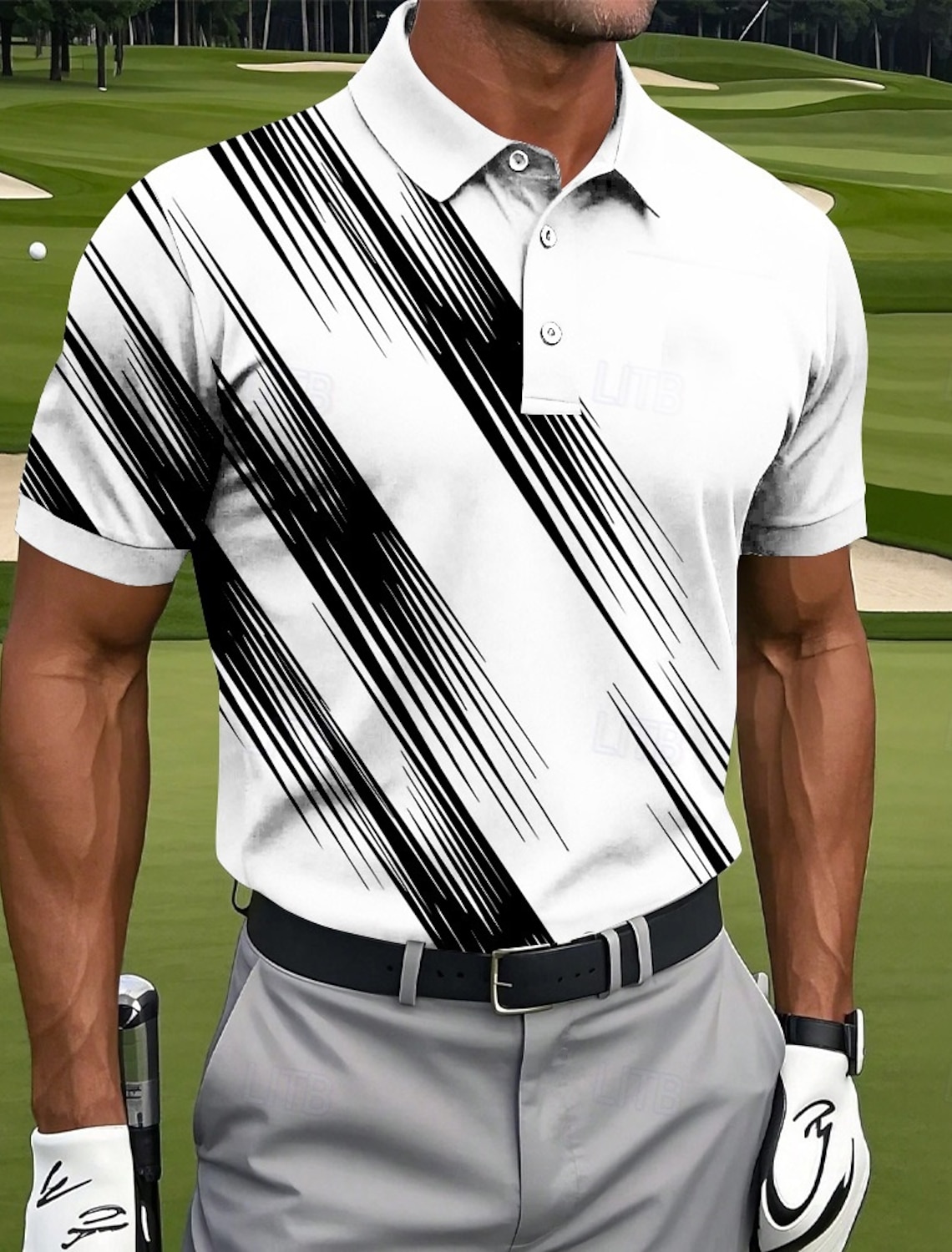 Men's Golf Line Polo Sports Polo Shirts Short Sleeve Polo Shirts Collared Shirts Casual Athleisure Buttons Summer Pink Blue Green