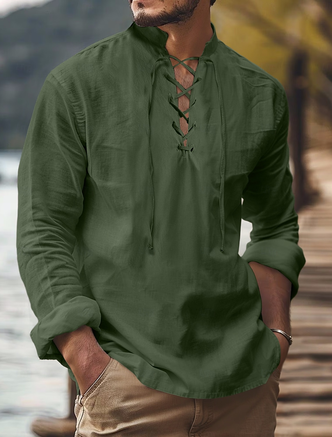 Men's Linen Pants Trousers Summer Drawstring Elastic Waist Wide Leg