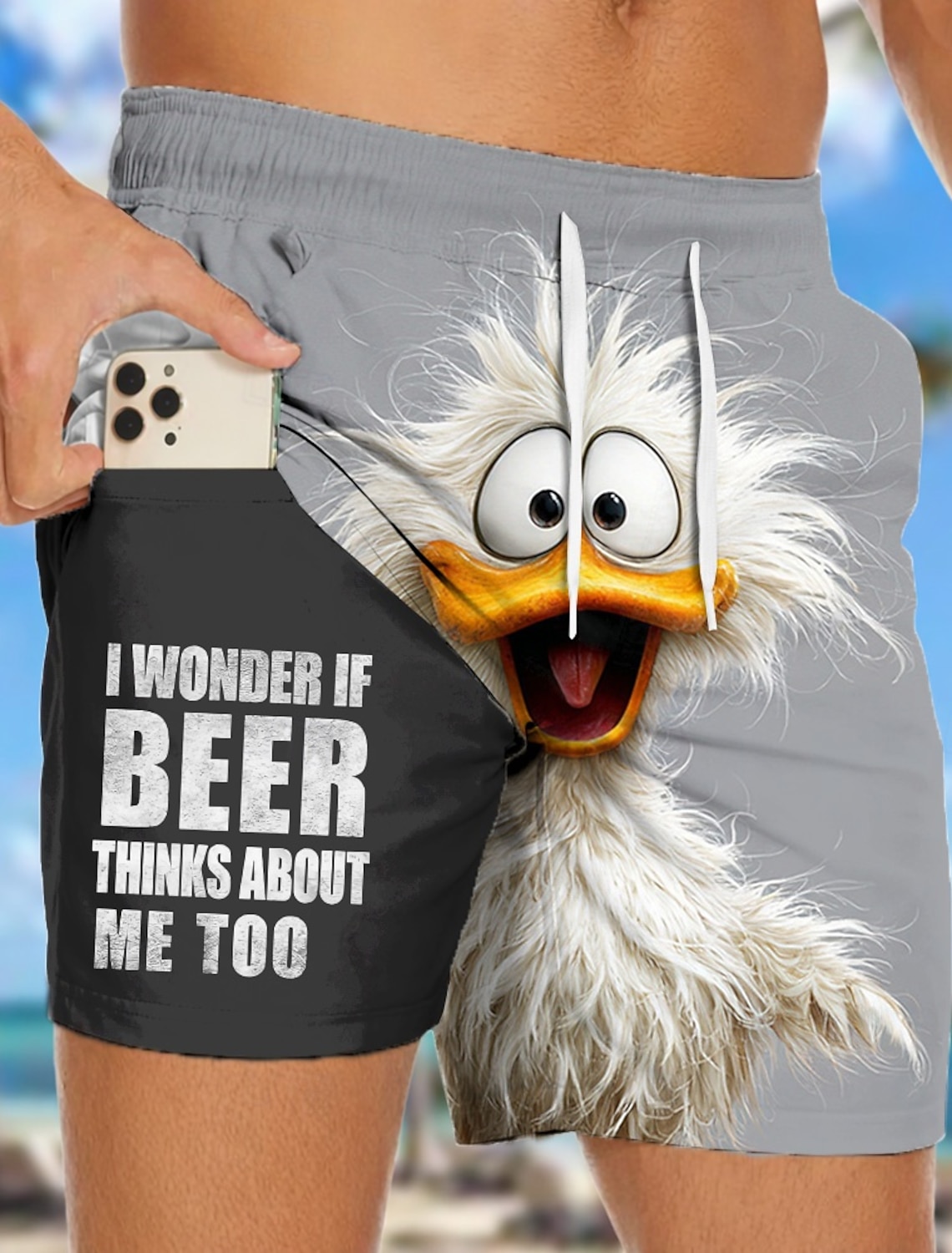 Men's Flamingo Bird Lined Shorts Swim Board Mid Waist Hawaiian