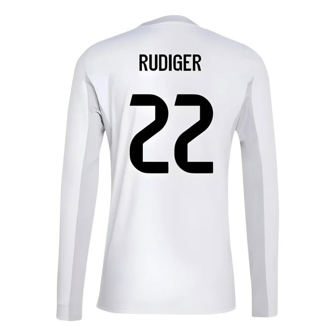 2025-2026 Real Madrid Long Sleeve Home Shirt (Rudiger 22) - Stadium...