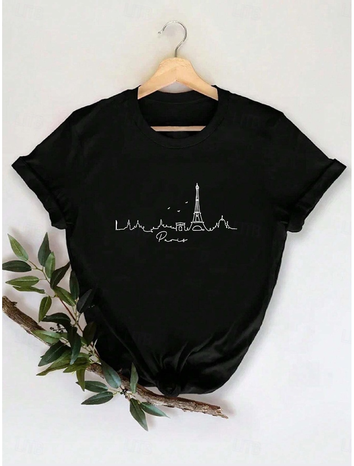 Women's T Shirt Cotton Shirt Print Letter Casual Short Sleeve Round Neck Regular Tops Daily Black White Summer
