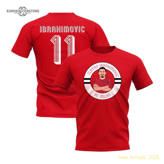 Best-Selling Zlatan Ibrahimovic Milan Illustration T-Shirt (Red)