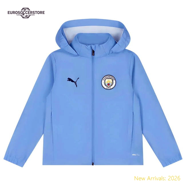 2025-2026 Man City Training All-Weather Jacket (Light Blue) - Kids