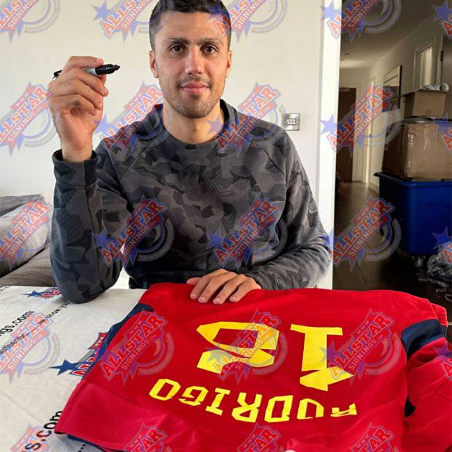 Men Spain Rodri Signed Shirt (Framed) UEFA Euro
