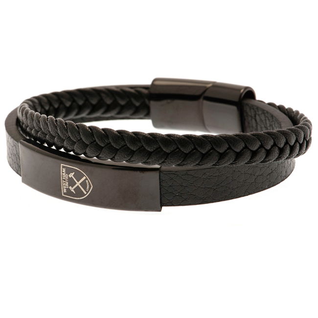 West Ham United FC Black IP Leather Bracelet | Classic Style