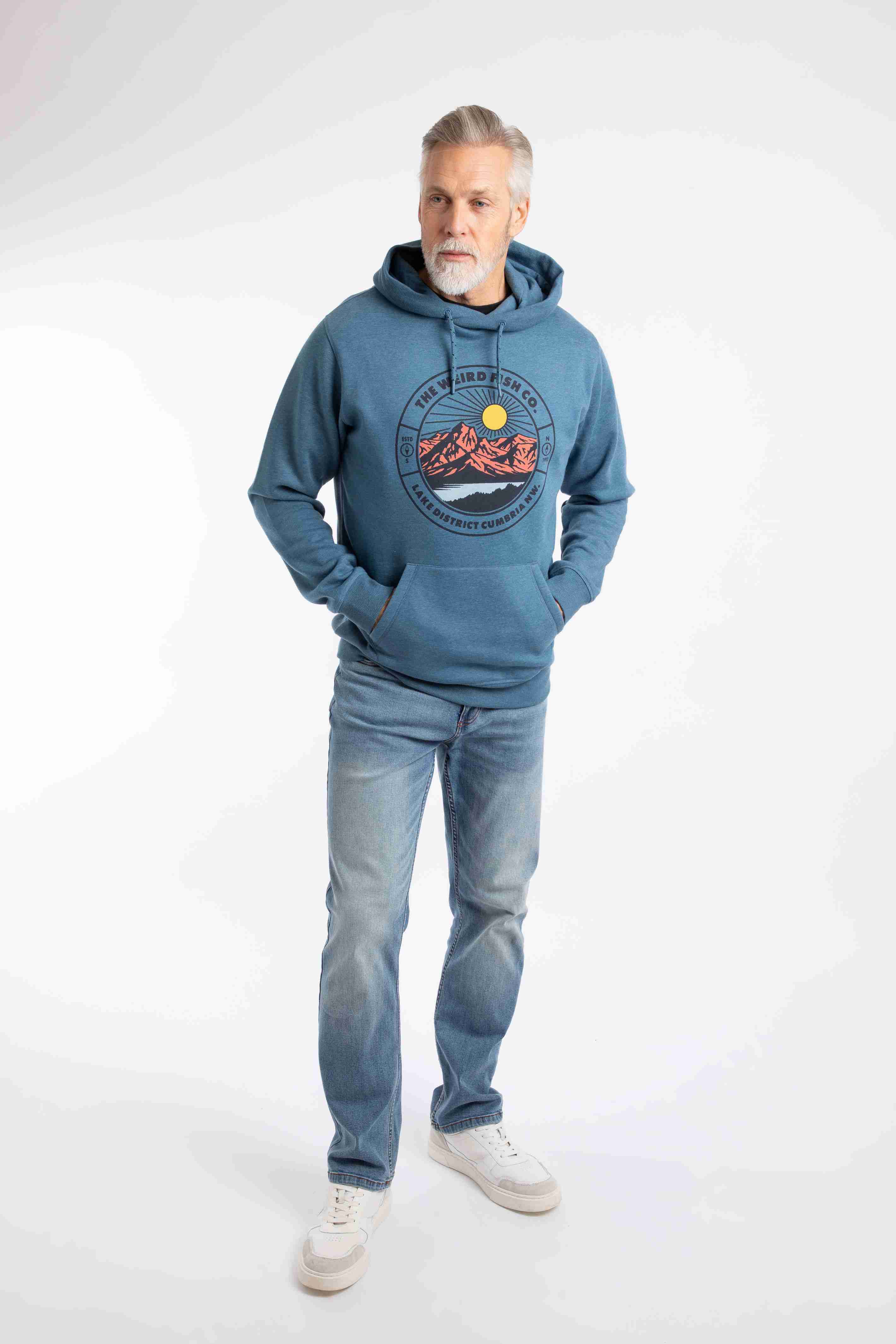 Bryant Front Print Graphic Popover Hoodie Washed Blue