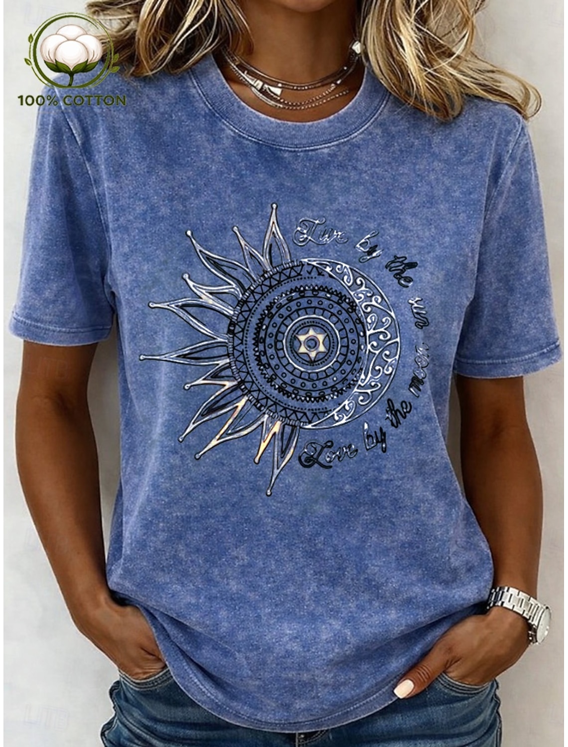 Women's T Shirt Print Acid Wash Vintage Washed Letter Stylish Basic Classic Short Sleeve Crew Neck Regular Tops Casual Daily Blue Black Pink Purple Green Summer Spring