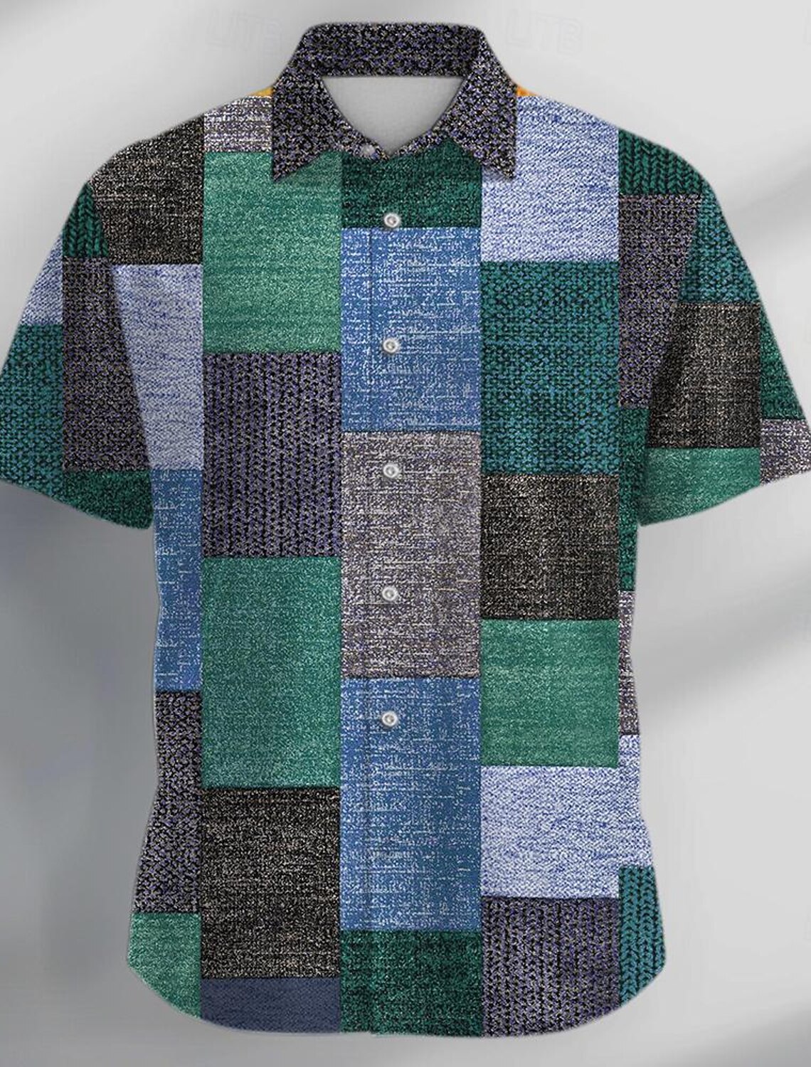 Men's Plaid / Check Patchwork Geometric Pattern Shirt Button Up Shirt Long Sleeve Fashion Streetwear Designer Casual Going out Summer Spring Fall Stand Collar Print Blue Khaki Khaki+Khaki Black White
