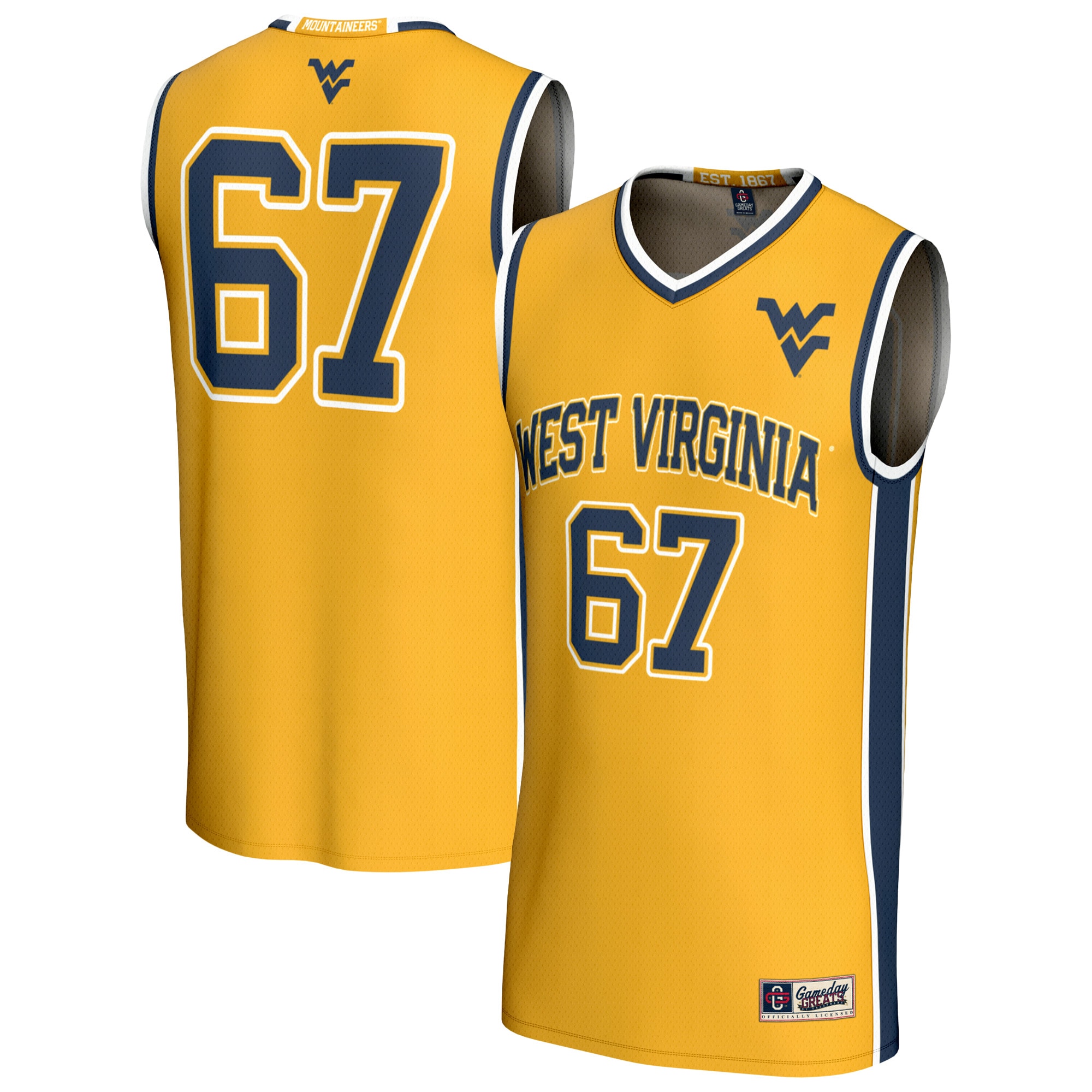 [NJP] West Virginia Mountaineers GameDay Greats Unisex Lightweight Collegiate Basketball Fashion Jersey - Gold