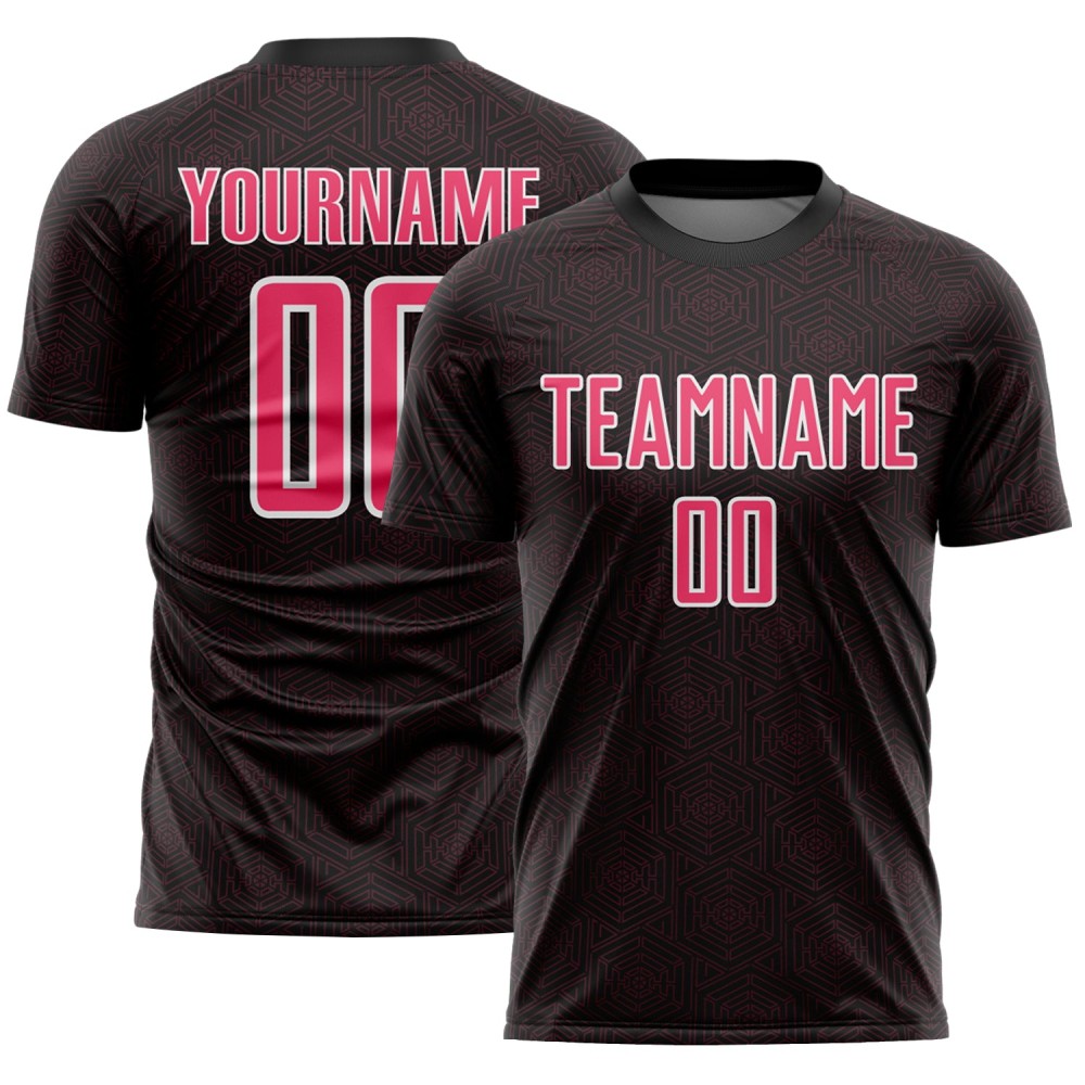 Soccer Neon Sublimation Shape Black Geometric Jersey Sports Custom Uniform Pink-White