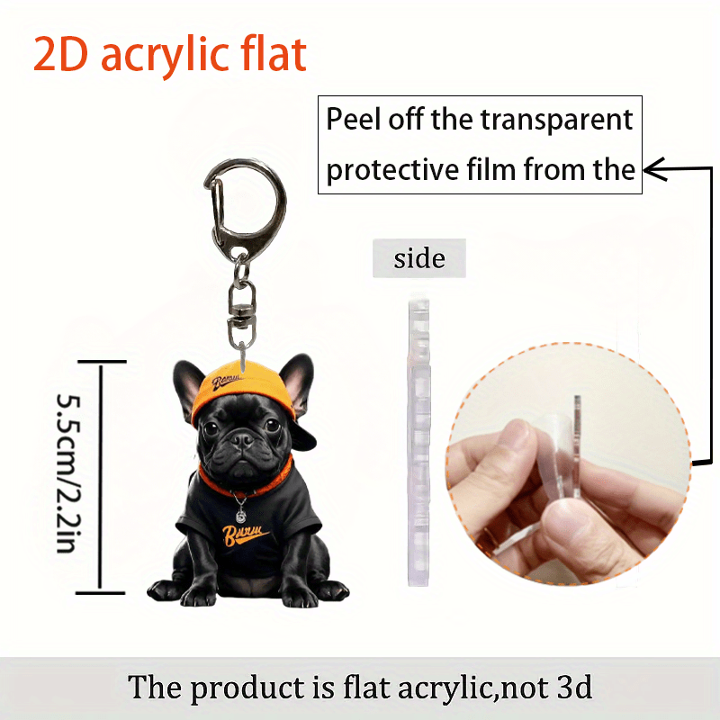 Keychain – 2d Flat Acrylic Dog Charm For Frenchie Pups | Vet-recommended