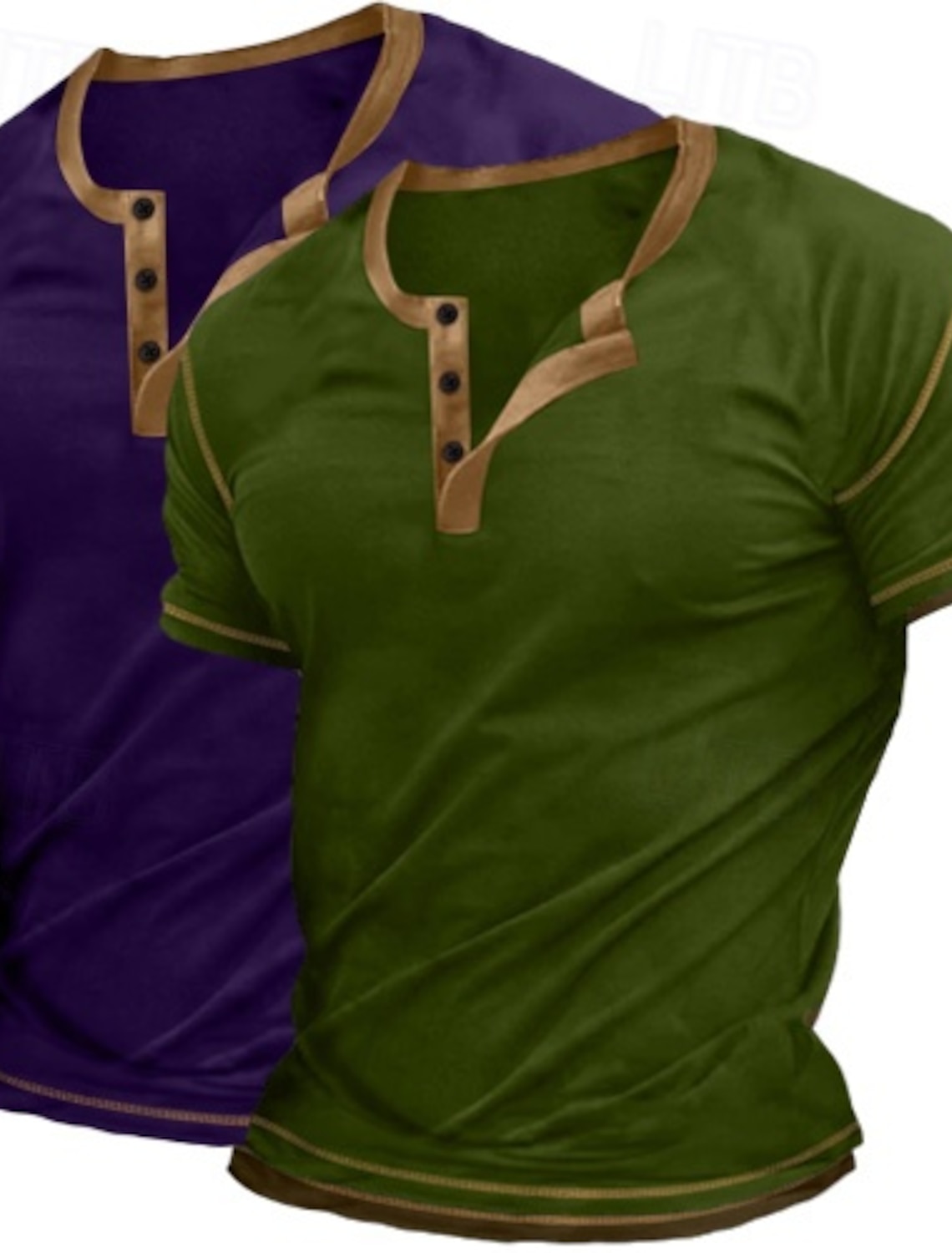 2 Piece Men's Henley Shirt Tee Top Short Sleeve Plain Raglan Sleeve Fashion Designer Basic Button Up 2 Pack Henley Vacation Street Casual Summer All Season