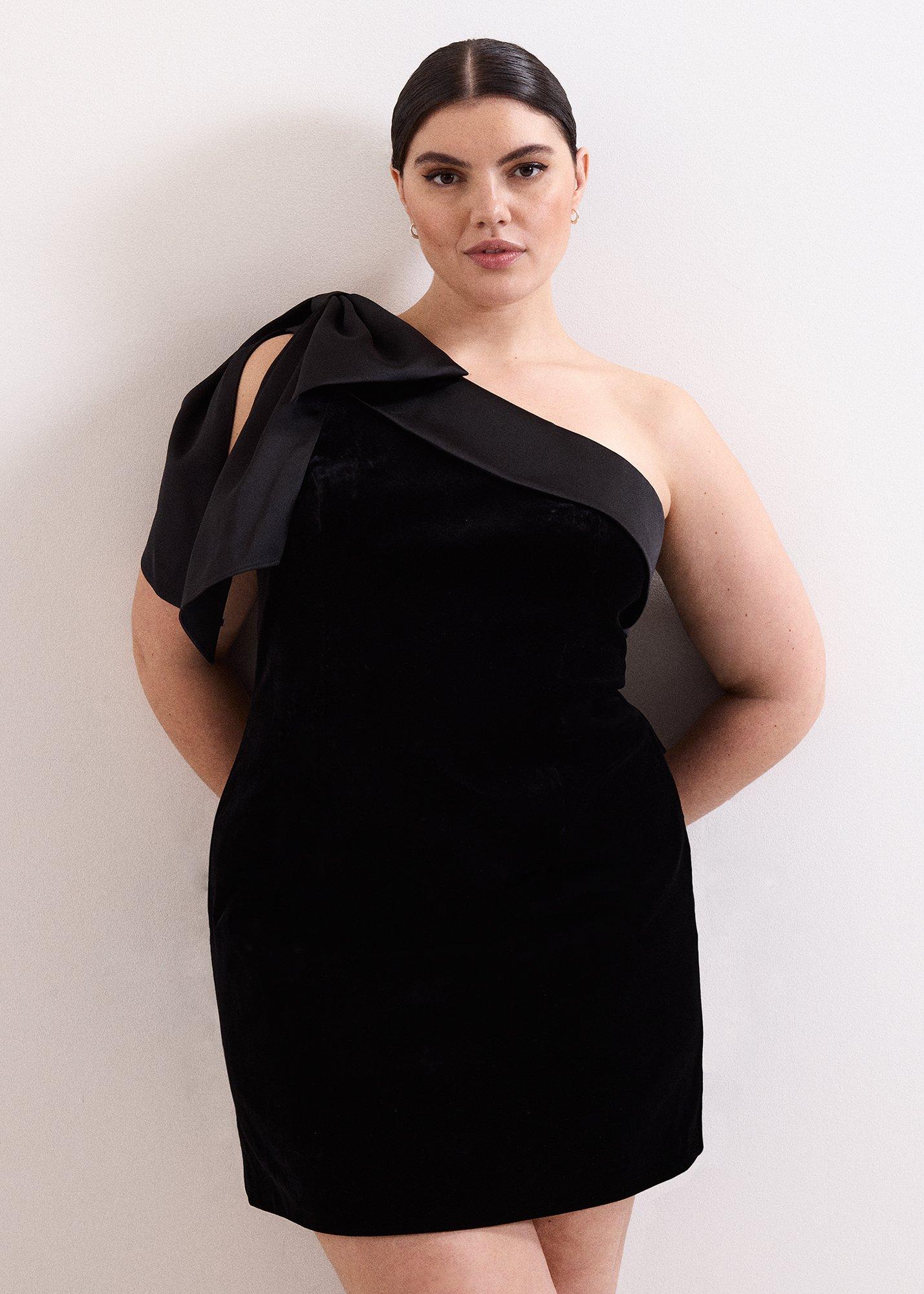 Sofia Black Velvet One Shoulder Dress