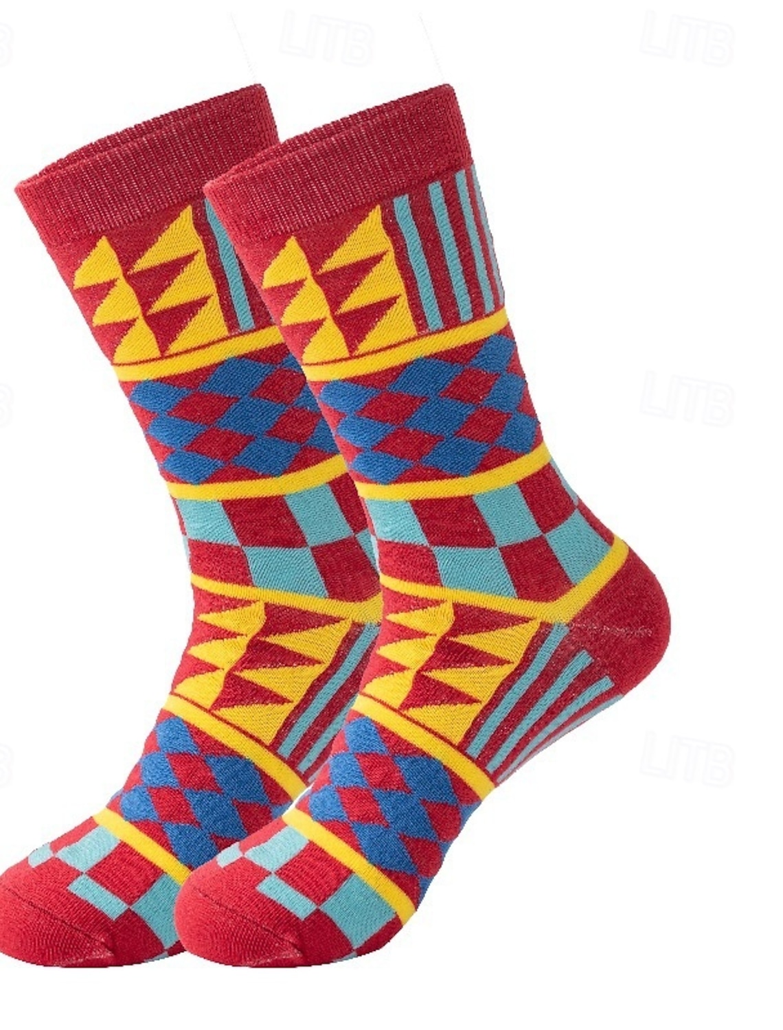Men's 5 Pairs Socks Running Socks Casual Socks Blue Red Color Geometric Outdoor Streetwear Vacation Medium All Seasons Fashion Streetwear