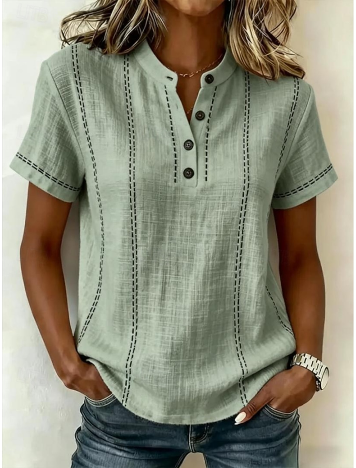 Women's Blouse Graphic Striped Vintage Stylish Basic Short Sleeve V Neck Regular Tops Casual Daily Blue White Pink Orange Green Summer Spring