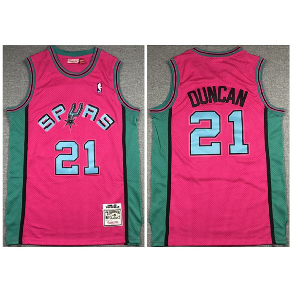 Men's San Antonio Spurs #21 Tim Duncan 1998-99 Pink Throwback Stitched Jersey