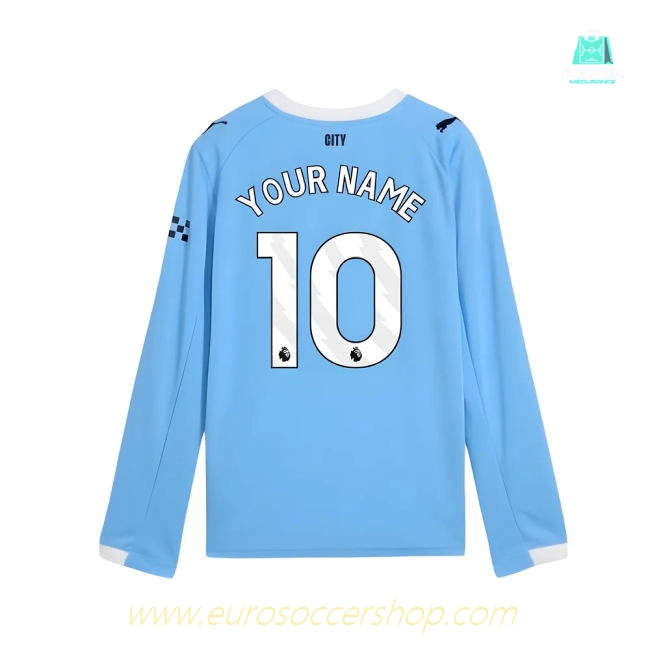2025-2026 Man City Long Sleeve Home Shirt (Kids) (Your Name)