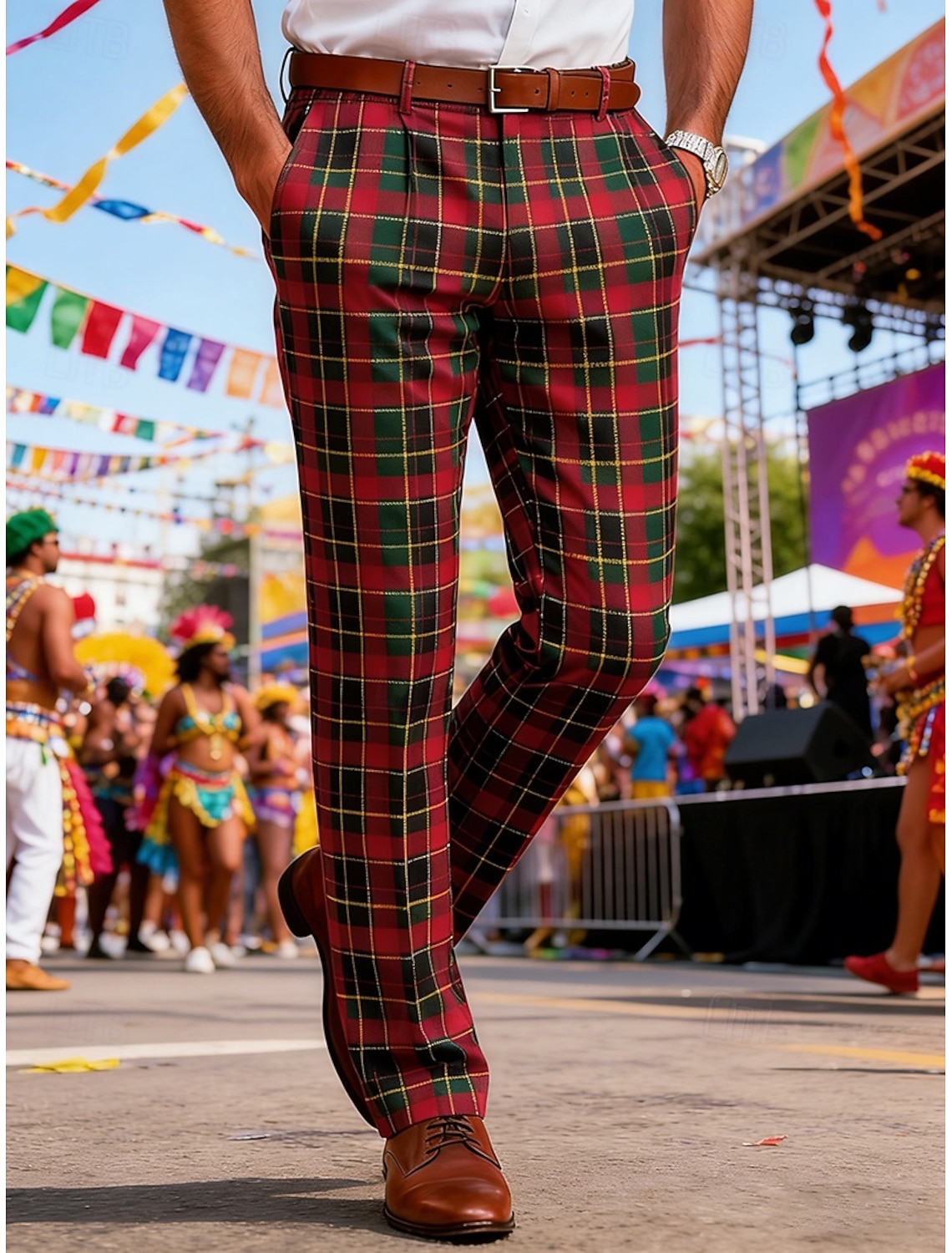 Men's Trousers Dress Pants Chinos Plaid Full Length Casual Business