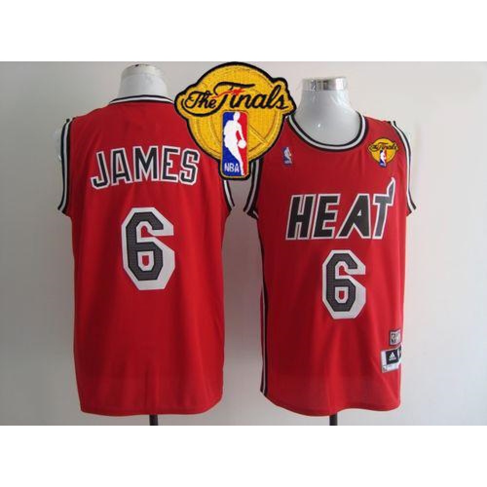 Heat #6 LeBron James Red Hardwood Classics Nights Finals Patch Stitched NBA Jersey