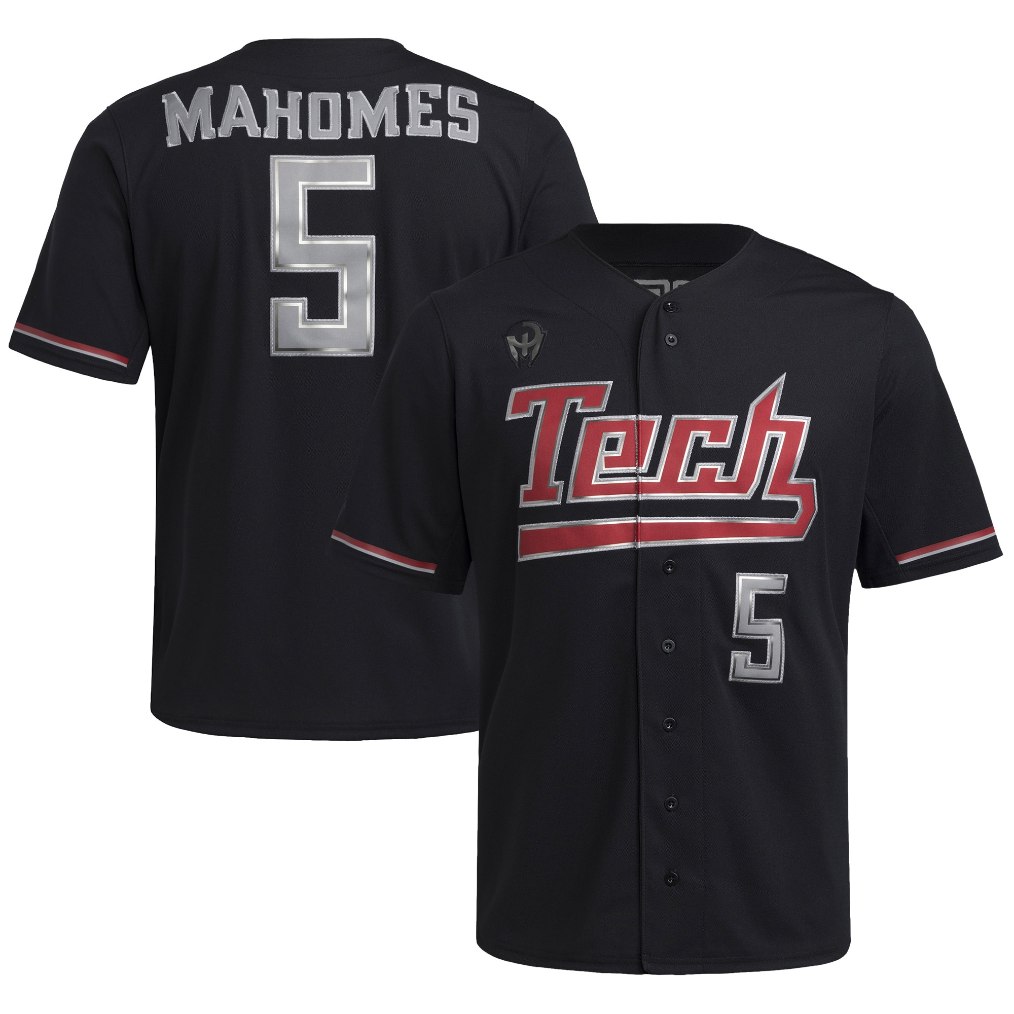 [NJP] Youth Patrick Mahomes #15 Texas Tech Red Raiders Replica Baseball Jersey - Black