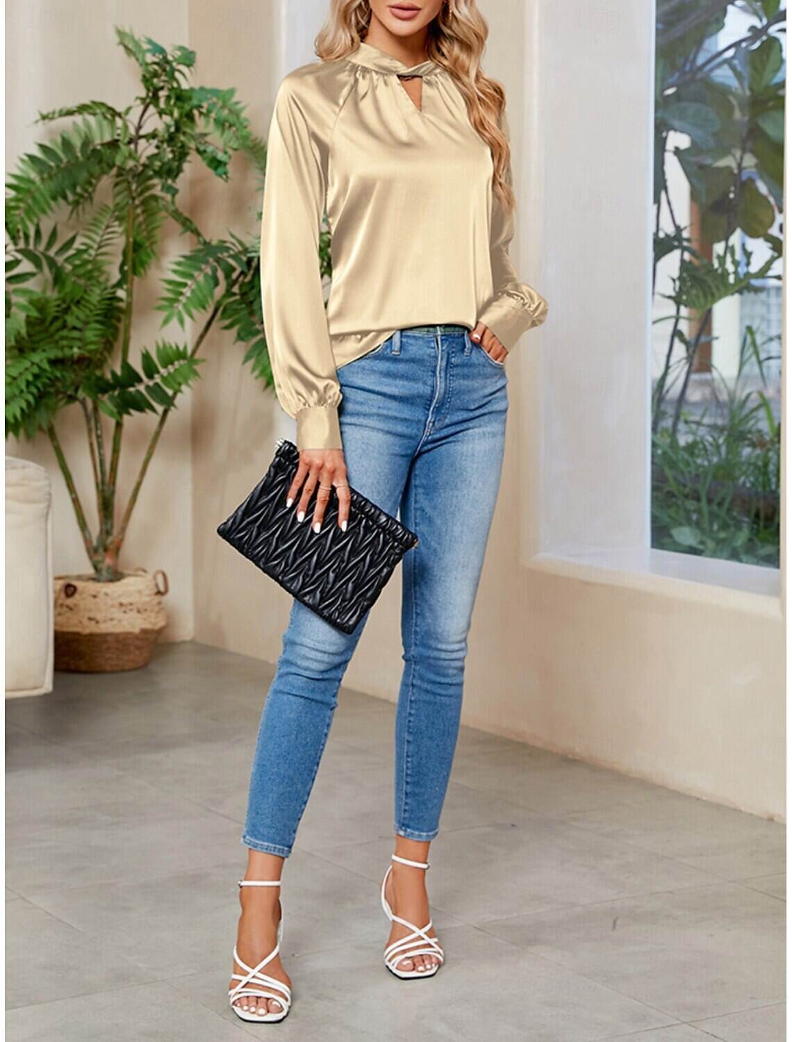 Women's Satin Shirt Blouse Party Work Ladies Stylish Long Sleeve Fall Winter