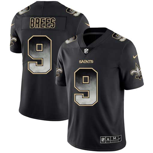 NFL O S Saints #9 Drew Brees Black Smoke Jersey - High Quality