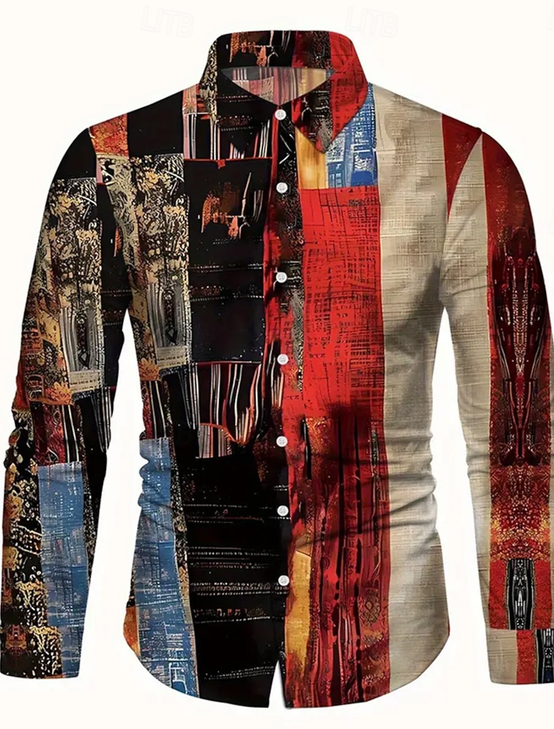 Men's Color Block Patchwork Shirt Button Up Shirt Casual Dress Shirt Long Sleeve Fashion Casual Vacation Daily Streetwear Summer Spring Turndown 3D Print Collared Shirts Blue Red Orange Green
