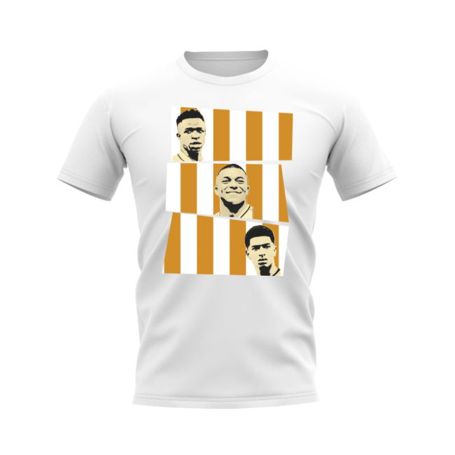 Vinicius Jr Mbappe Bellingham Real Madrid Trio T-Shirt (White)