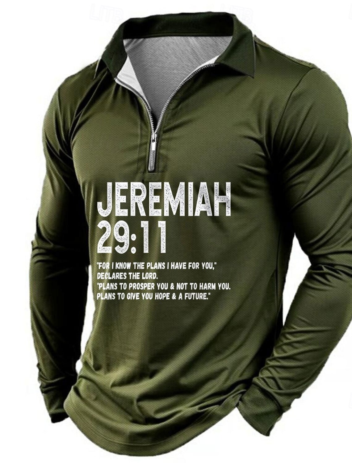 Men's Quarter-Zip Long Sleeve Graphic Top, Jeremiah 29:11 Inspirational