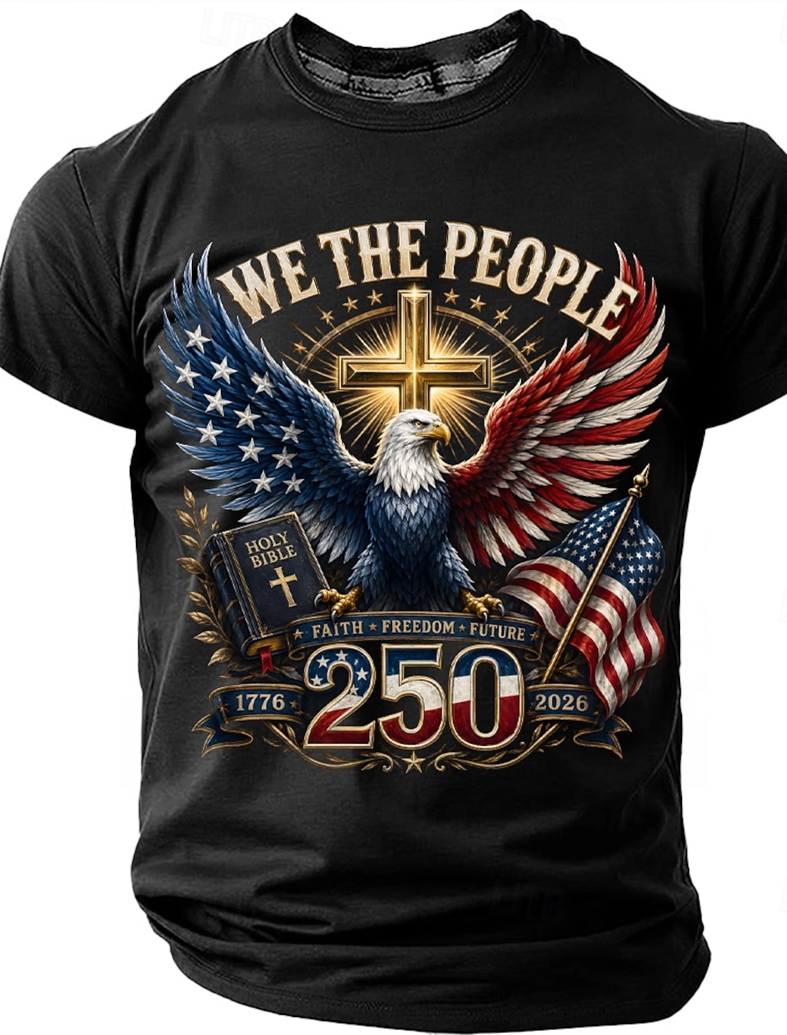4th of July 2026 250th Men's Eagle US Flag T Shirt Short Sleeve T shirt 3D Print Crew Neck Shirt Patriotic Daily Festival Blue Black White Summer Spring Clothing Apparel S M L XL XXL XXXL