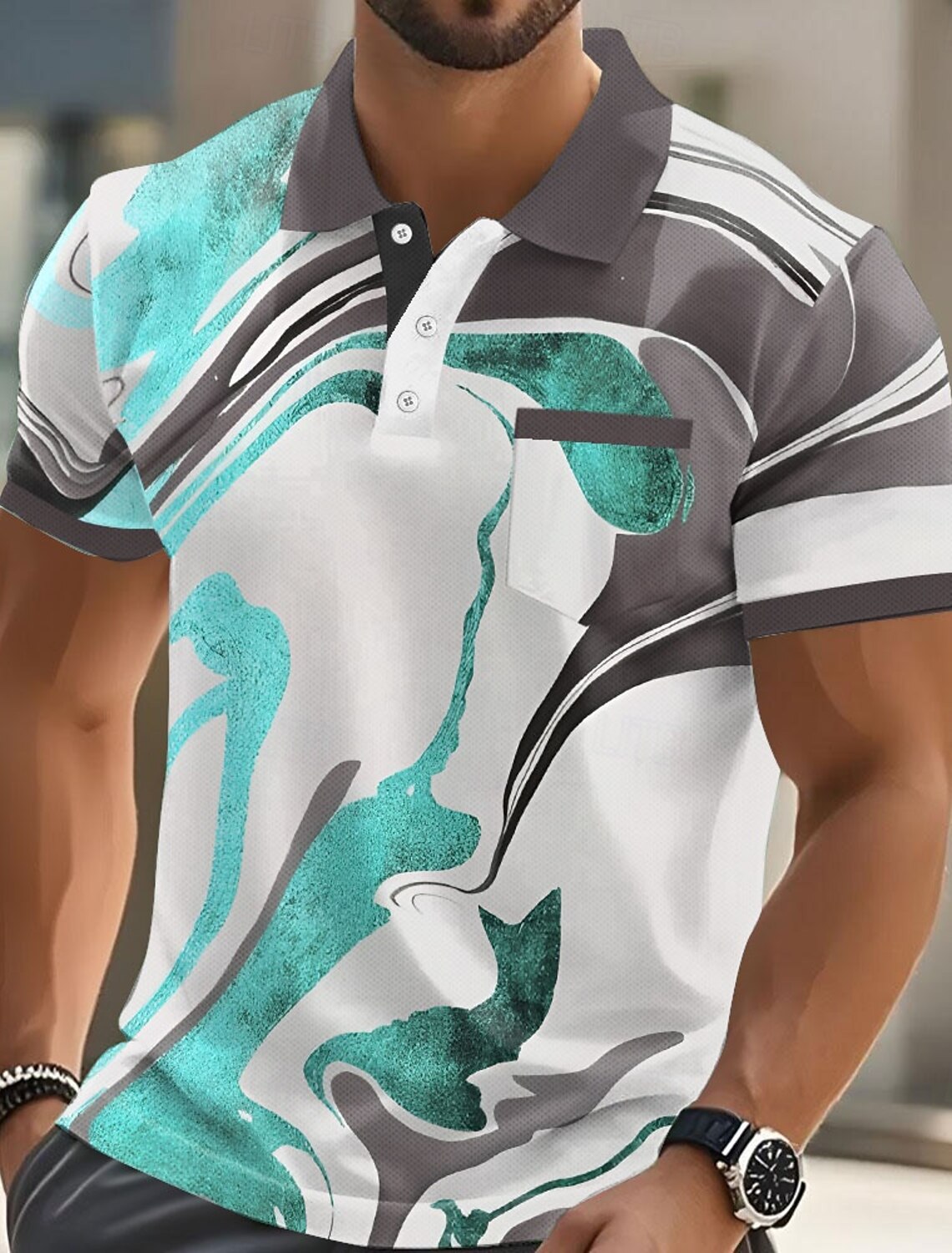 Men's Abstract Marble Polo Short Sleeve Shirts Collared Casual Outdoor